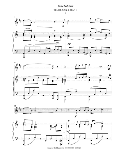 Styx Come Sail Away For Tenor Sax Piano Page 2