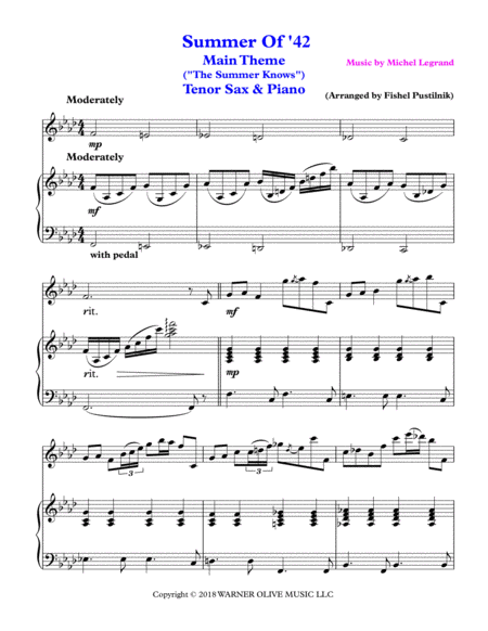 Summer Of 42 The Summer Knows For Tenor Sax And Piano Jazz Pop Arrangement Video Page 2