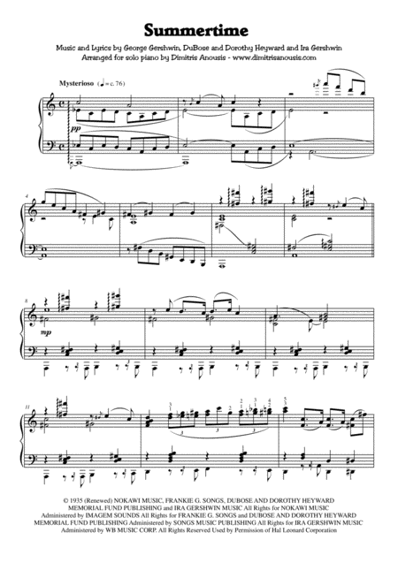 Summertime For Solo Piano Page 2