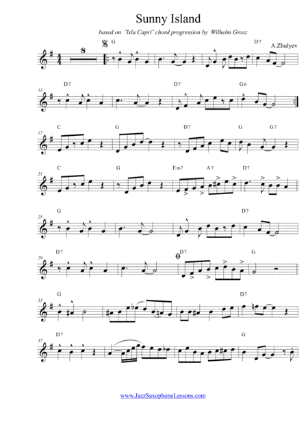 Sunny Island New Orleans Jazz Style Composition For Saxophone Tenor Soprano Bb Page 2