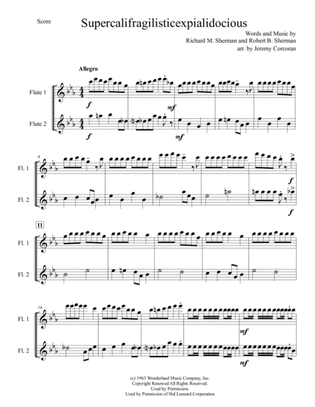 Supercalifragilisticexpialidocious From Walt Disneys Mary Poppins For Two Flutes Page 2