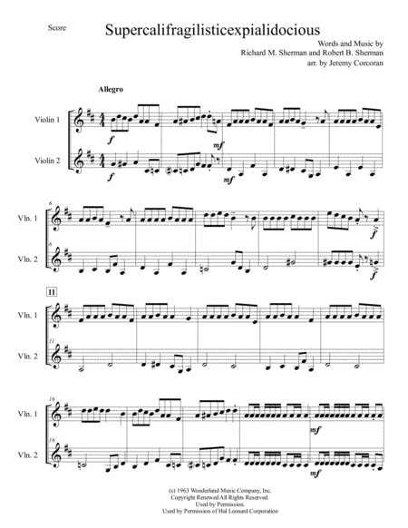 Supercalifragilisticexpialidocious From Walt Disneys Mary Poppins For Two Violins Page 2
