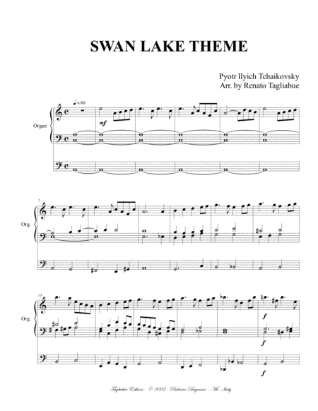 Swan Lake Theme Tchaikovsky Arr For Organ 3 Staff Page 2