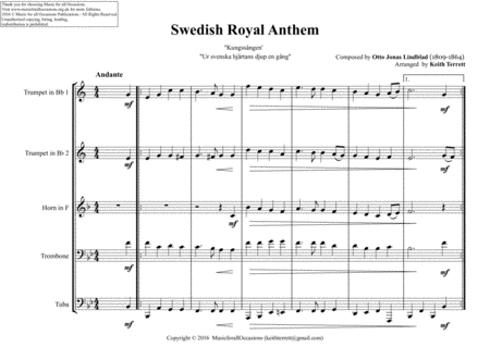 Swedish Royal Anthem Kungssngen The Kings Song For Brass Quintet Page 2