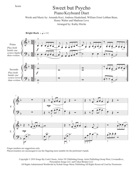 Sweet But Psycho Piano Keyboard Duet Page 2