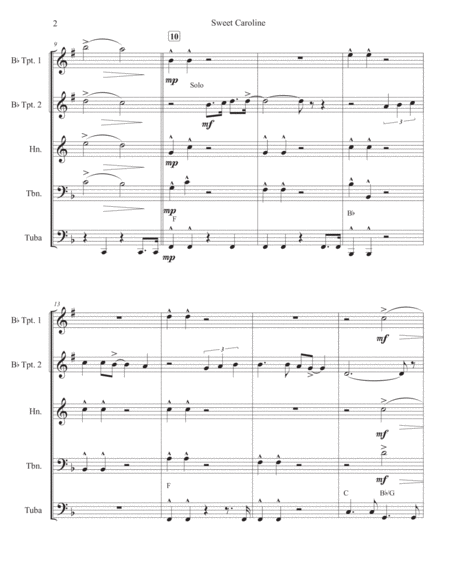 Sweet Caroline Brass Quintet In F Gb Page 2