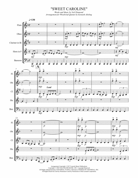 Sweet Caroline For Woodwind Quintet Page 2