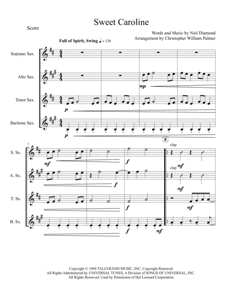 Sweet Caroline Sax Quartet Page 2