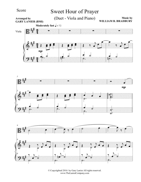 Sweet Hour Of Prayer Duet Viola Piano With Score Part Page 2