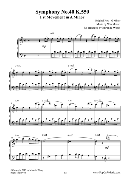 Symphony No 40 K 550 1st Movement For Piano Solo A Minor Page 2