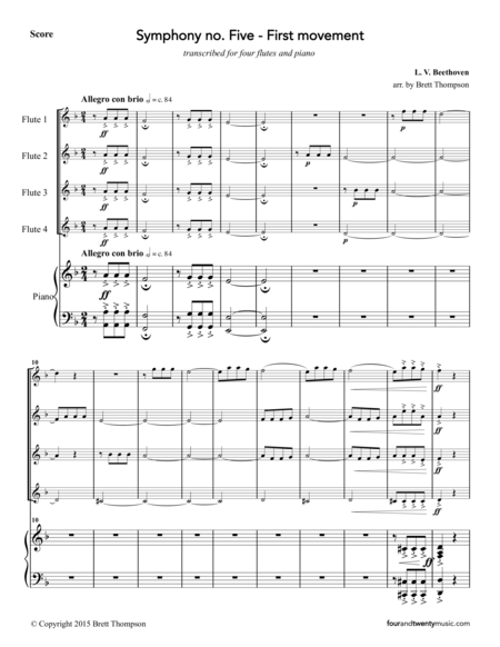 Symphony No 5 First Movement Arranged For 4 Flutes And Piano Page 2