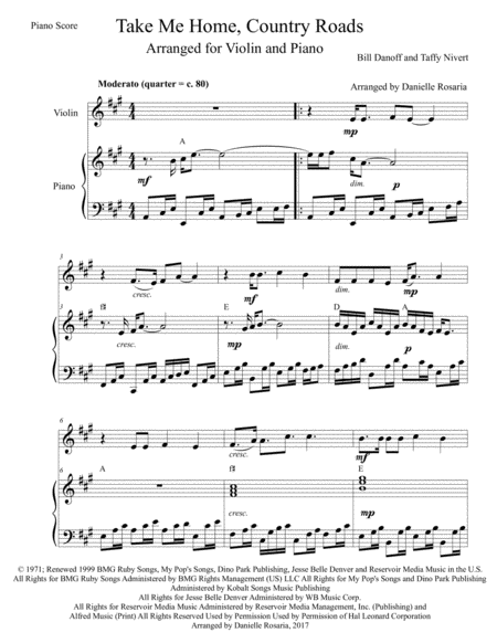 Take Me Home Country Roads Arranged For Violin And Piano Page 2