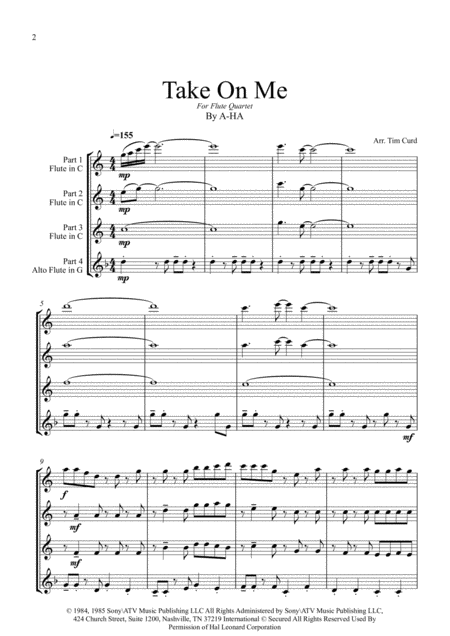 Take On Me For Flute Quartet Page 2