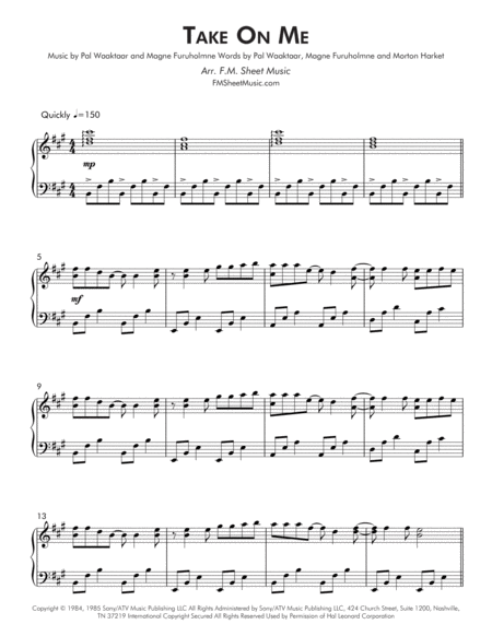 Take On Me Intermediate Piano Page 2