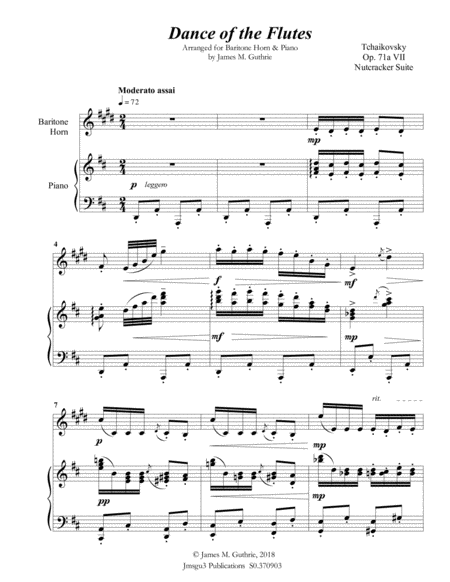 Tchaikovsky Dance Of The Flutes From Nutcracker Suite For Baritone Horn Piano Page 2