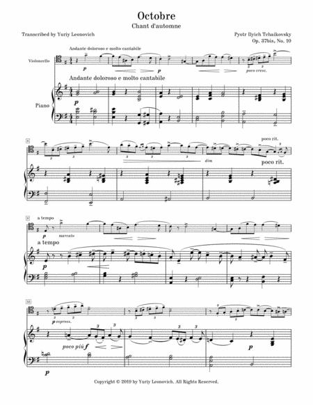 Tchaikovsky October From The Seasons Op 37b No 10 Transcribed For Cello And Piano Page 2