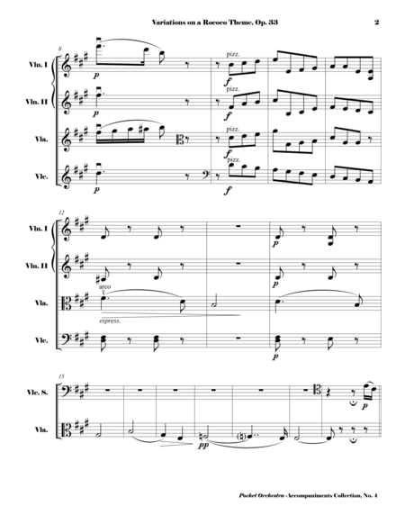 Tchaikowsky Variations On A Rococo Theme For Violoncello And Orchestra Op 33 Accompaniment Reduction For String Quartet Score Page 2