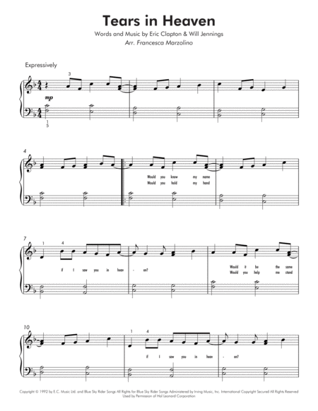 Tears In Heaven Easy Piano Page 2