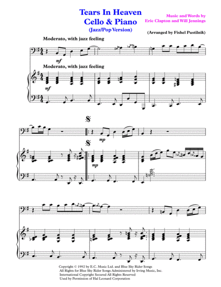 Tears In Heaven For Cello And Piano Jazz Pop Version Page 2