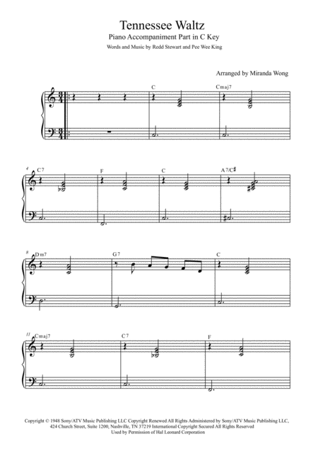 Tennessee Waltz Bassoon Or Trombone Solo And Piano Accompaniment Page 2