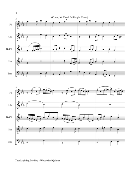 Thanksgiving Medley Woodwind Quintet Score And Instrument Parts Page 2