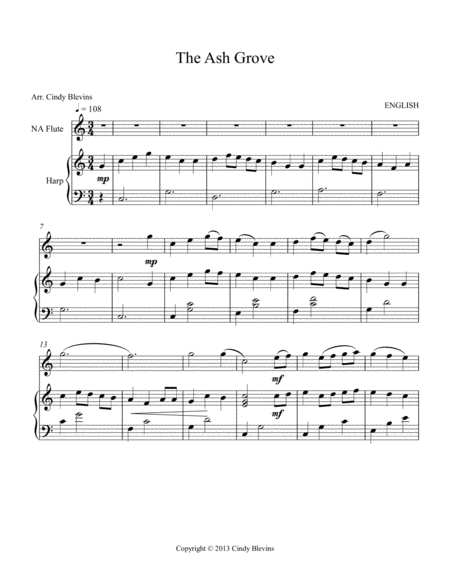 The Ash Grove Arranged For Harp And Native American Flute From My Book Harp And Native American Flute 14 Folk Songs Page 2