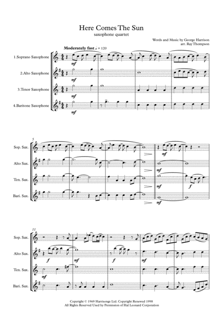 The Beatles Here Comes The Sun Saxophone Quartet Page 2