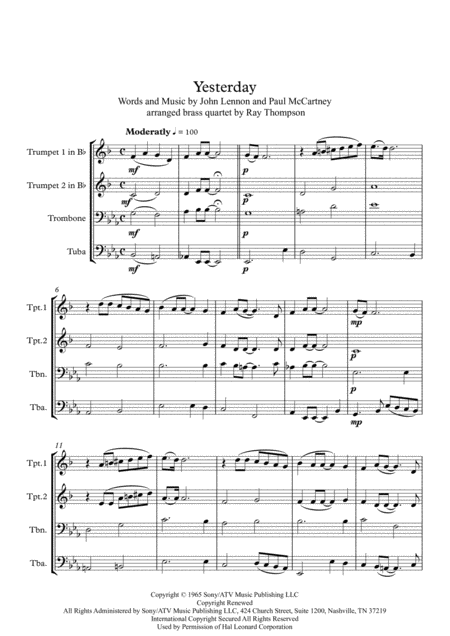 The Beatles Yesterday Brass Quartet Page 2