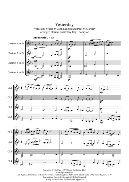 The Beatles Yesterday Clarinet Quartet Page 2