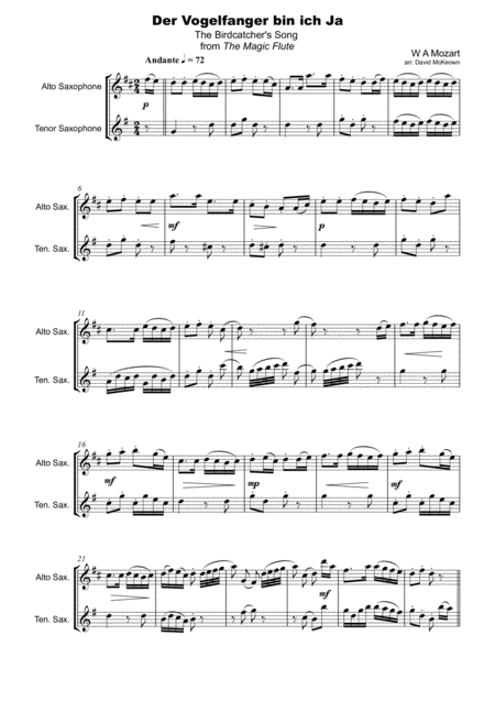 The Birdcatchers Song From The Magic Flute Alto And Tenor Saxophone Duet Page 2