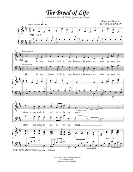 The Bread Of Life Original Christmas Anthem For Malet T B B Chorus Or Male Quartet And Piano Page 2