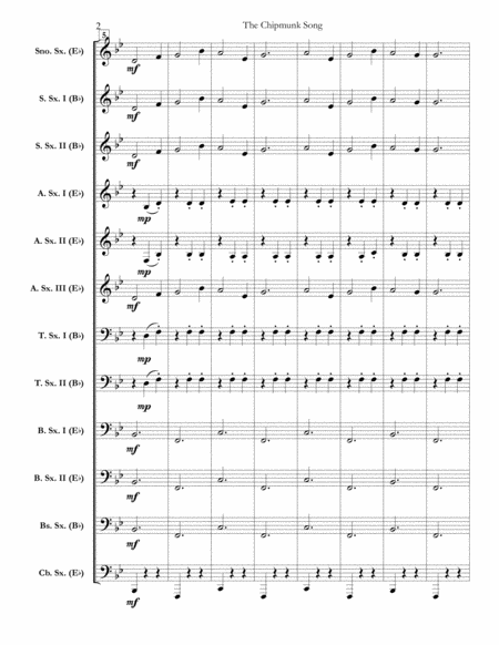 The Chipmunk Song Christmas Dont Be Late For Saxophone Choir Full Score Set Of Parts Page 2