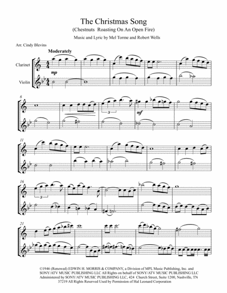 The Christmas Song Chestnuts Roasting On An Open Fire For Clarinet And Violin Page 2