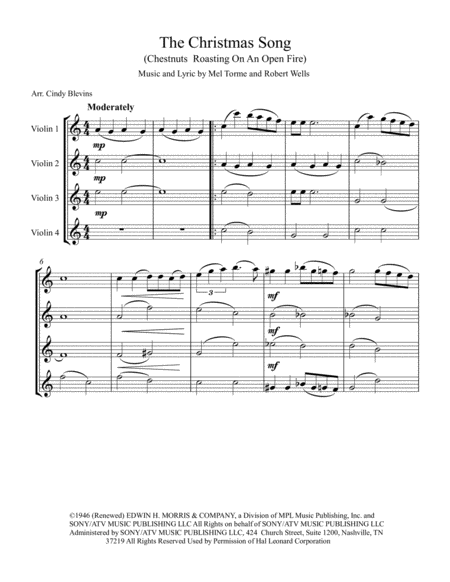 The Christmas Song Chestnuts Roasting On An Open Fire For Violin Quartet Page 2