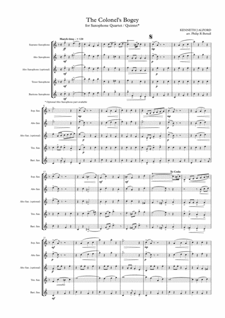 The Colonels Bogey Saxophone Quartet Quintet Score Page 2