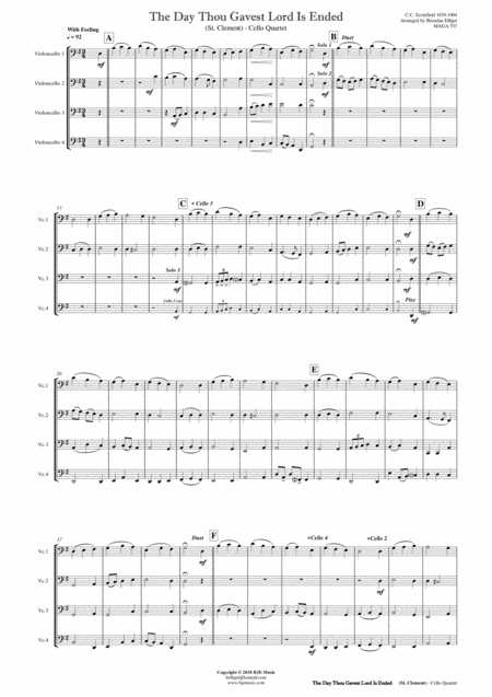 The Day Thou Gavest Lord Is Ended St Clement Cello Quartet Score And Parts Pdf Page 2