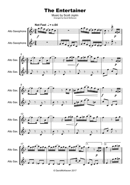 The Entertainer By Scott Joplin Duet For Alto Saxophone Page 2