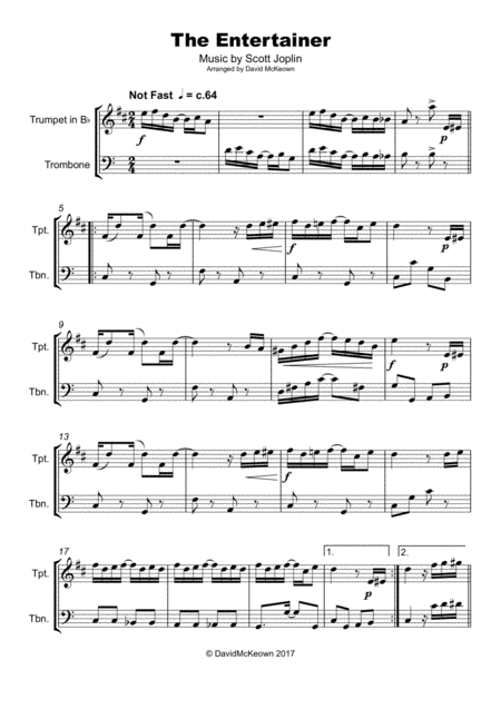 The Entertainer By Scott Joplin Duet For Trumpet And Trombone Page 2