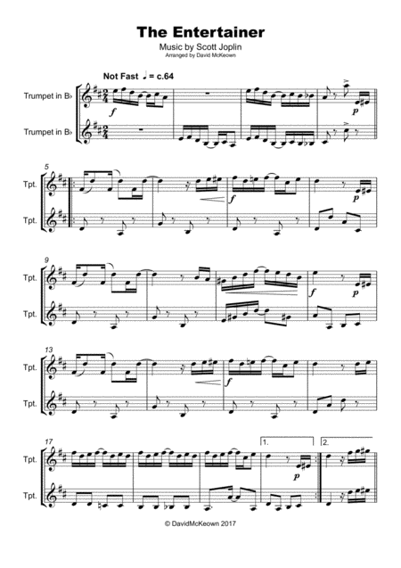 The Entertainer By Scott Joplin Duet For Trumpet Page 2