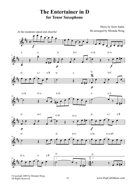 The Entertainer In D Tenor Or Soprano Saxophone Solo Page 2