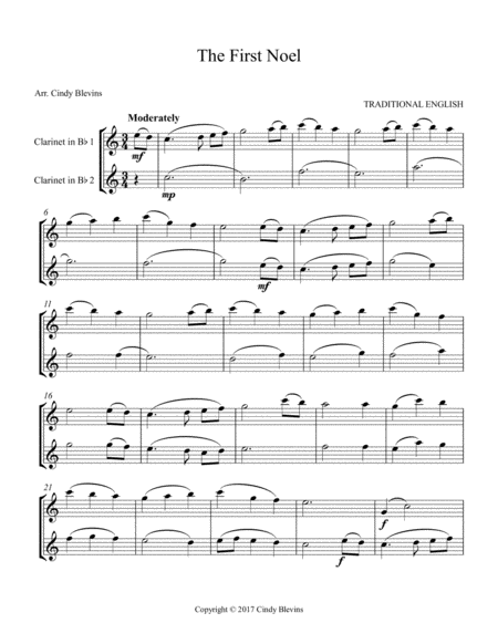The First Noel Arranged For Bb Clarinet Duet Page 2