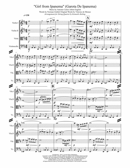 The Girl From Ipanema Garota De Ipanema For String Quartet Page 2