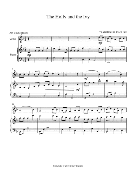 The Holly And The Ivy Arranged For Piano And Violin Page 2