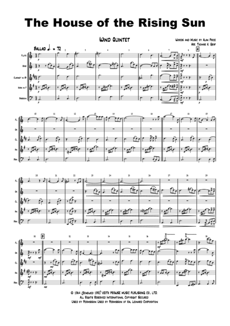 The House Of The Rising Sun The Animals 1964 Wind Quintet Page 2