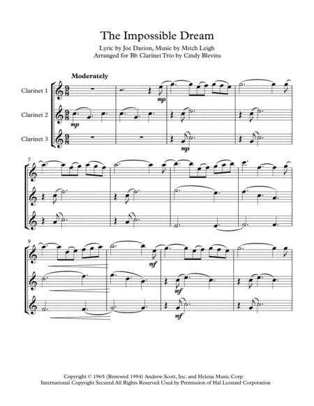 The Impossible Dream Arranged For Bb Clarinet Trio Page 2