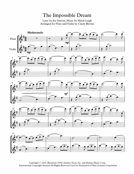 The Impossible Dream Arranged For Flute And Violin Page 2
