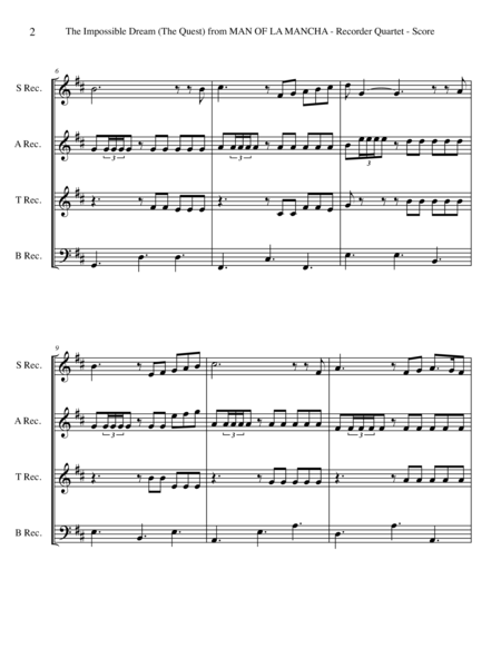 The Impossible Dream The Quest From Man Of La Mancha For Recorder Quartet Page 2