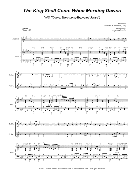 The King Shall Come With Come Thou Long Expected Jesus Duet For Soprano Tenor Saxophone Page 2