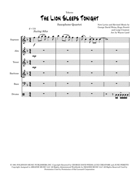 The Lion Sleeps Tonight Saxophone Quartet Page 2