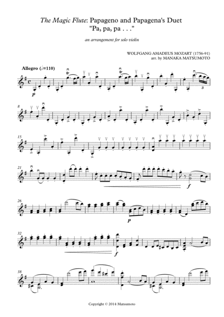 The Magic Flute Pa Pa Pa Arr For Solo Violin Page 2